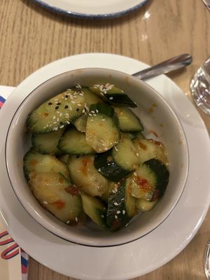 Chili garlic cucumbers   at La La Noodle in Las Vegas