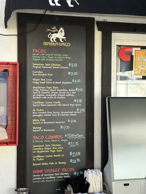 Taco menu  at Rasta Taco in Laguna Beach