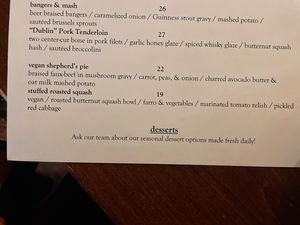 Vegan options  at Frank O'Dowd's Irish Pub & Grill in Galena