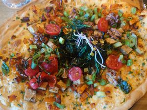 Flammkuchen with tempeh! So big! at Ox&Ehrlich in Lermoos