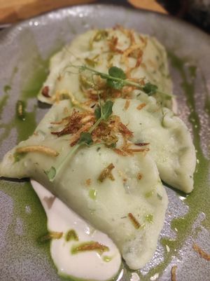 Dumplings with tofu and potatoes 😍 at Pierwszy Stopien in Krakow