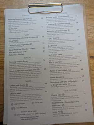 menu as of 07-2024 at Pierwszy Stopien in Krakow