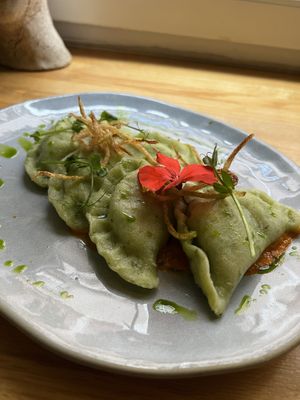 The vegan pierogis look delicious but are ok   at Pierwszy Stopien in Krakow