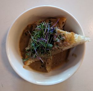 focaccia bread and gravy at Gnarlys - Swan Dive in Portland