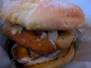 Buffalo chicken sandwich at Gnarlys - Swan Dive in Portland