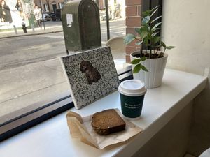 Pumpkin bread and coffeee at Amano Café in New York City