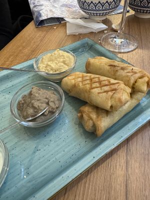 Involtini misti di verdure con hummus di ceci e melanzane  at L'ortica in Cavalese