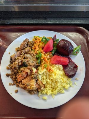 Moussaka with rice and side salads at Silk Road Cafe in Dublin