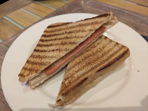 Vegan cheese and ham toastie at Costa Coffee in North London