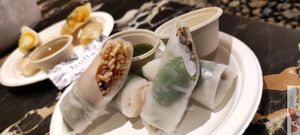 Salt spring rolls, spaghettis and mushrom chanterelles at Bulle in Paris