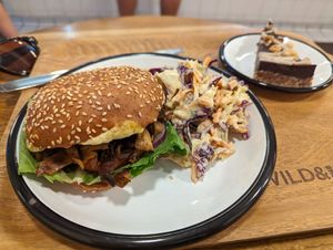 BBQ wild, side "salad", and Summer chocolate tart at Wild & The Moon - Ave de Champs Elysées in Paris