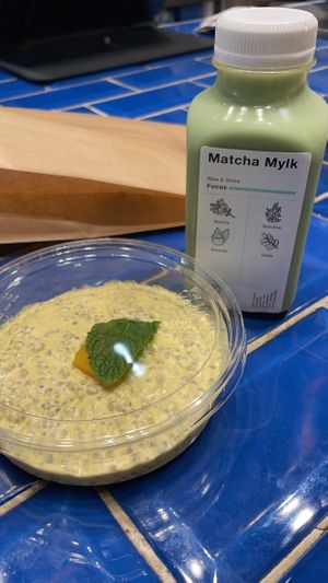 Mango chia pudding and matcha mylk  at Wild & The Moon - Ave de Champs Elysées in Paris
