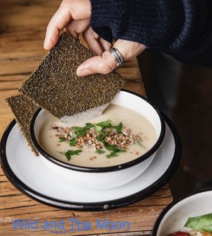 Flavorful soups and delicious cracker bread.   at Wild & The Moon - Ave de Champs Elysées in Paris