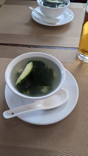 Mild veggie seaweed starter soup at BOK Restaurant in Vienna