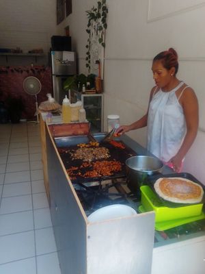 Cooking it up:) at 100% Vegana Taqueria in Puerto Vallarta