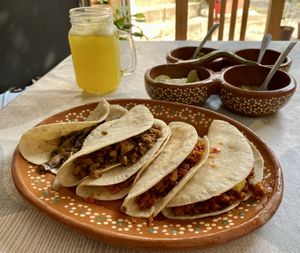 Tacos, one of each kind   at 100% Vegana Taqueria in Puerto Vallarta