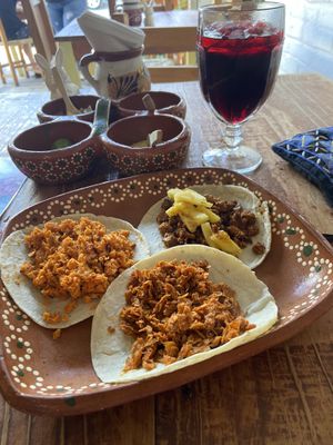 Tacos and jamaica water  at 100% Vegana Taqueria in Puerto Vallarta