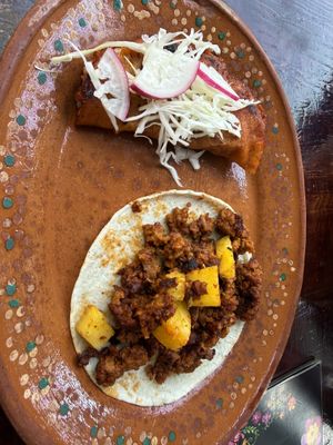 Birria dorado and asada tacos  at 100% Vegana Taqueria in Puerto Vallarta