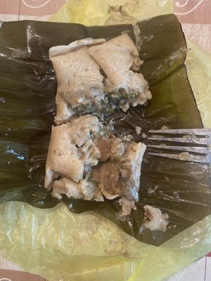 mushroom and zucchini tamale (a little soft but good)  at Oaxacan Tamales in Riverbank