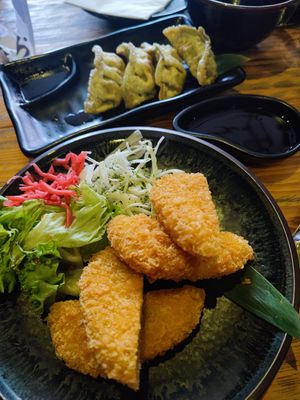 Pumpkin Koroke Katsu (delicious) and vegan gyoza at Taberu in Oxford
