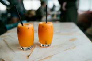 Freshly made carrot, apple & ginger juice  at Shiva Cafe in Newquay