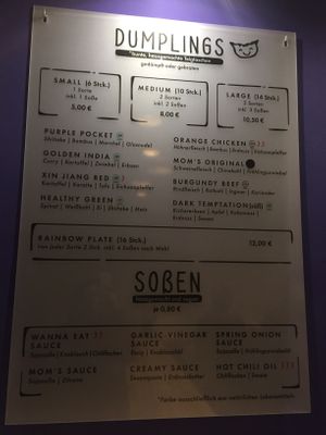 Dumpling menu at Wanna Eat in Berlin