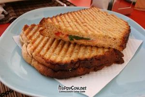 Basil and cheeze panini at Bake the Difference in Lisbon