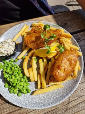 Fsh and chips at The Lyme Bay Cafe and Bar in Lyme Regis