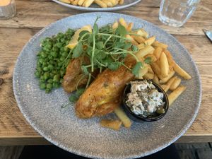 Vegan fish & chips   at The Lyme Bay Cafe and Bar in Lyme Regis