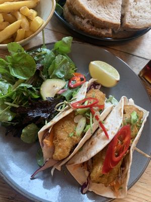 Fish tacos (banana blossom)   at The Lyme Bay Cafe and Bar in Lyme Regis