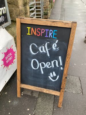 A-board at Levenshulme Inspire Café in Manchester