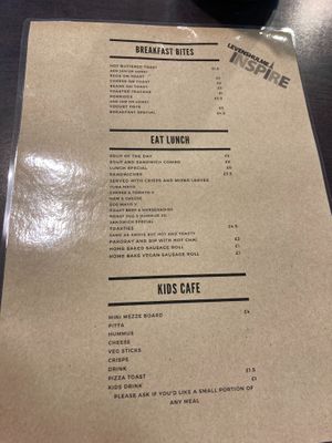 Permanent food menu at Levenshulme Inspire Café in Manchester