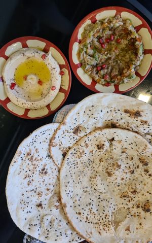 Hummus and baba ganoush with pita bread. at Yasmin Syrian in Langkawi
