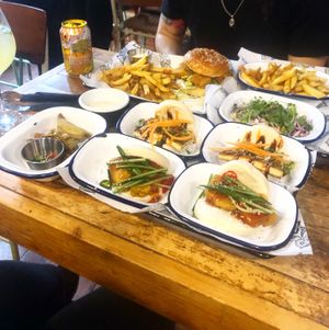Veg gyoza, tofu bao, jackfruit bao, crispy jackfruit burger and chips with slaw    at The Owl in Hartlepool