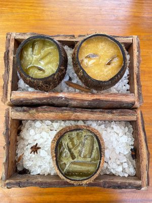 Elixirs - plants and roots prepared with passion fruit  at Elysium Cafe & Bar in Tulum