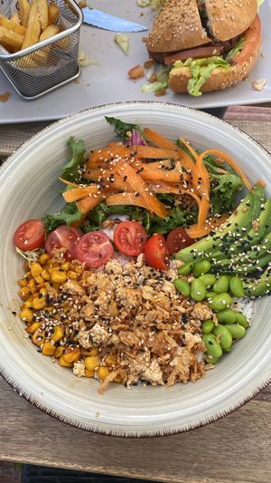 Poke bowl & Veggisima de Heura   at ECO DEL MAR in Blanes