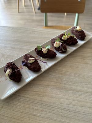 Beetroot croquettes  at ECO DEL MAR in Blanes