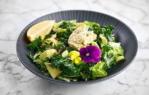 kale-caesar-with-marinated-tofu and hemp and walnut parmesan. at Wild at Heart in Manchester