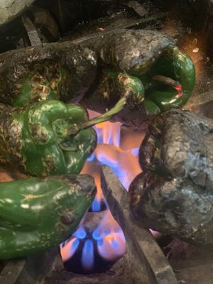 Roasting Padilla peppers   at El Colibrí Restaurant and Deli in Salinas