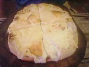 Vegetarian pizza (really bad light for pictures; it tasted wonderful!) at Casa Vittoria in Campeche