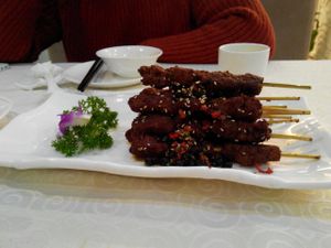 Chicken cumin kabobs at Caidie New Vegetarian Concept in Chengdu