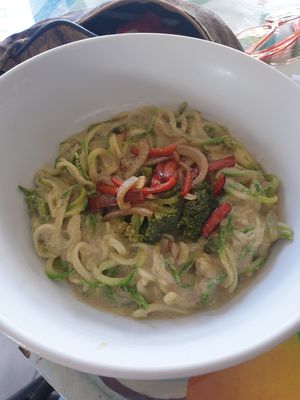 Coconut curry zoodles at Varuna Plant-Based Food & Juice Bar in Manuel Antonio