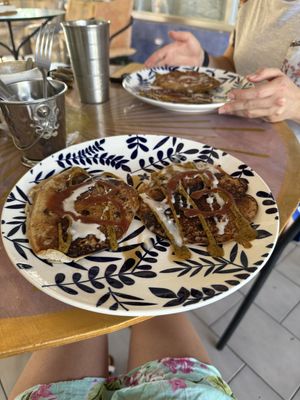 Banana and choc chip pancakes   at Varuna Plant-Based Food & Juice Bar in Manuel Antonio