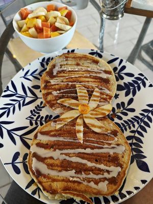 Banana Pancakes & Fresh Fruit Bowl at Varuna Plant-Based Food & Juice Bar in Manuel Antonio