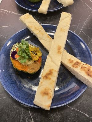 Avocado, hummus, pita bread starter - perfect  at The Avocado Show in London
