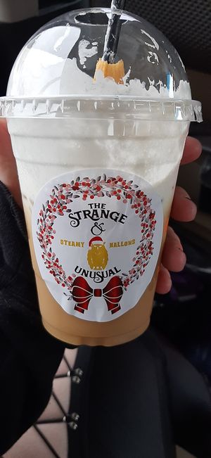 They also changed their stickers for the holidays. at Strange Brew in Kingston