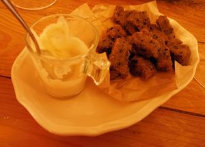 Our appetizer: Sgagliozze con Salsa al Tartufo at Raparossa  in Pezze Di Greco