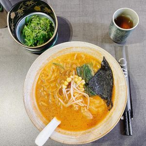 Spicy ramen for 13sgd. Wakame for 5sgd at Herbivore Japanese Vegetarian Restaurant in Central Singapore