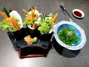 Handroll and wakame at Herbivore Japanese Vegetarian Restaurant in Central Singapore