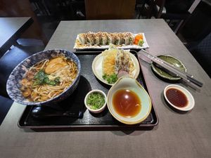 Tempura soba set with crispy floss Maki 😋 at Herbivore Japanese Vegetarian Restaurant in Central Singapore